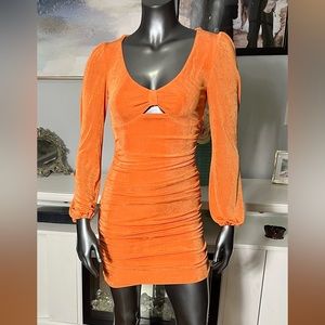 Hello Molly Tale of Love Mini Dress Romantic Long Sleeves Orange 4 NWT